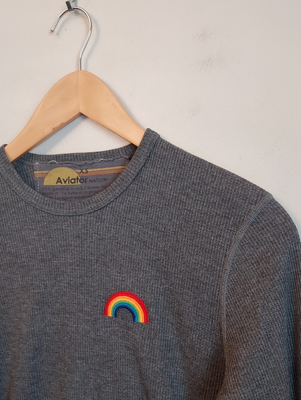 Aviator Nation Gray Thermal Long Sleeve Logo Tee Size XS - Picture 3 of 11